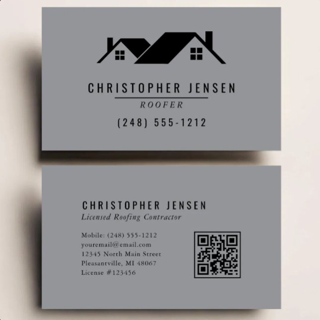 Tarjeta De Visita Código QR de techador Negocio de techado Gris Negr (Subido por el creador)