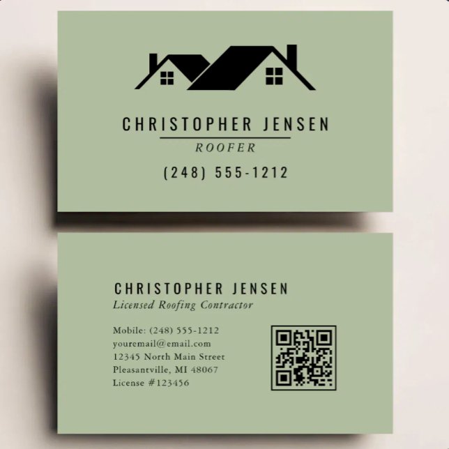 Tarjeta De Visita Código QR de techador Negocio de techado Verde sal (Subido por el creador)