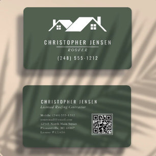 Tarjeta De Visita Código QR de techador verde oscuro redondeado