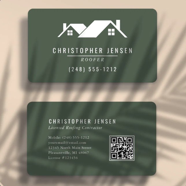 Tarjeta De Visita Código QR de techador verde oscuro redondeado (Subido por el creador)
