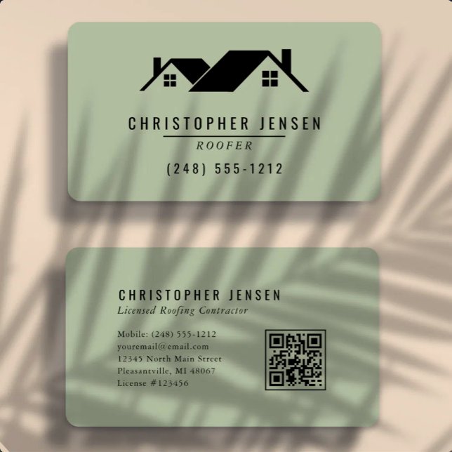 Tarjeta De Visita Código QR de techador Verde Sage Redondeado (Subido por el creador)