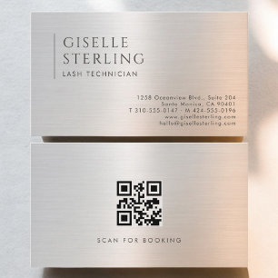 Tarjeta De Visita Código QR de técnico de pestañas de metal cepillad