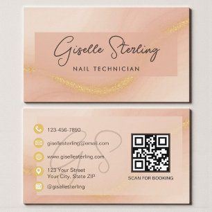 Tarjeta De Visita Código QR de Técnico de Uñas Acuarela