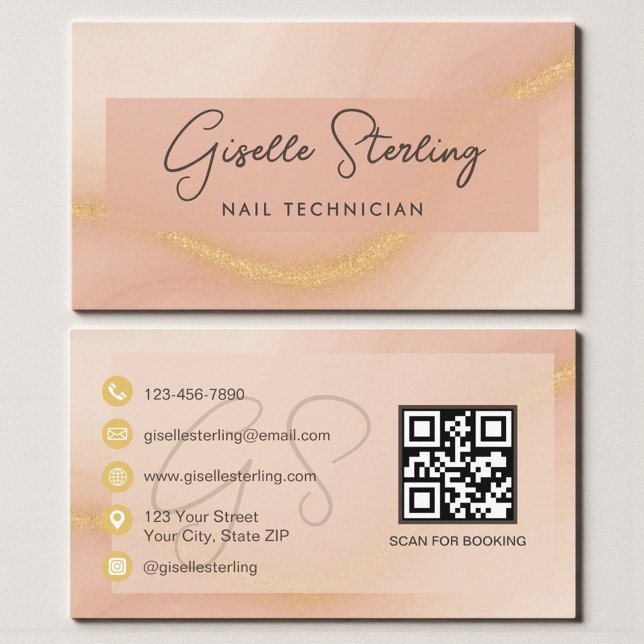 Tarjeta De Visita Código QR de Técnico de Uñas Acuarela (Subido por el creador)