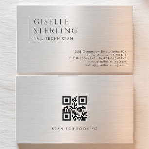 Tarjeta De Visita Código QR de Técnico de Uñas en Metal Bruñido