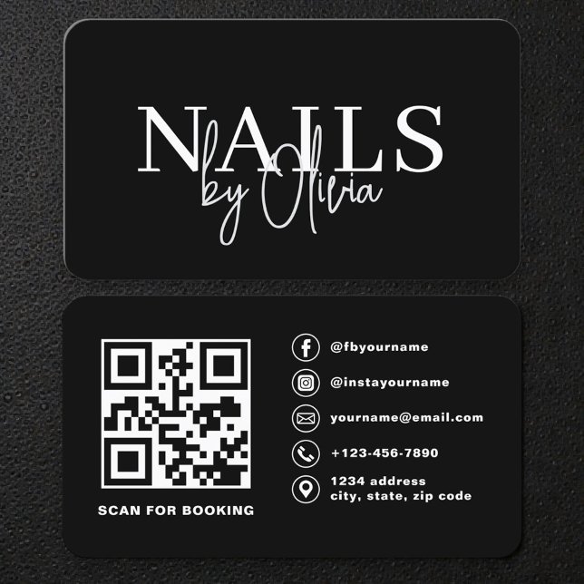 Tarjeta De Visita Código QR de Técnico de Uñas Moderno (Subido por el creador)