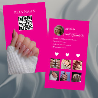 Tarjeta De Visita Código QR de Técnico de Uñas Moderno Rosa Fucsia
