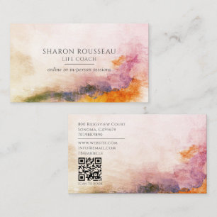 Tarjeta De Visita Código QR de Terapeuta Acuarela Abstracta Serena