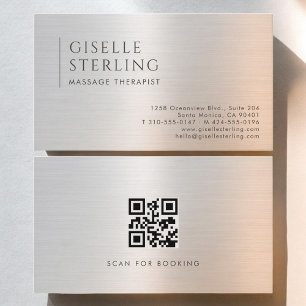 Tarjeta De Visita Código QR de Terapeuta de Masaje en Metal Bruñido