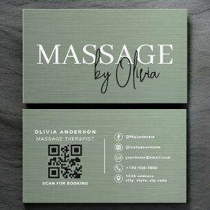Tarjeta De Visita Código QR de Terapeuta de Masaje Metálico Verde Sa