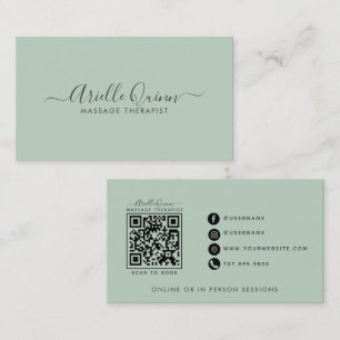 Tarjeta De Visita Código QR de Terapeuta de Masaje Minimalista Moder
