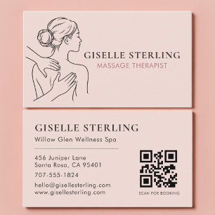 Tarjeta De Visita Código QR de Terapeuta de Masaje Rosa Minimalista