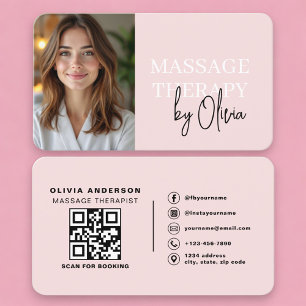 Tarjeta De Visita Código QR de Terapeuta de Masaje Rosa Rubor