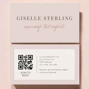 Tarjeta De Visita Código QR de Terapeuta de Masaje Rosa Rubor 