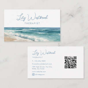 Tarjeta De Visita Código QR de Terapeuta Psicólogo de Playa con Acua
