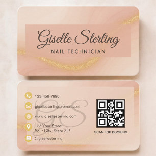 Tarjeta De Visita Código QR de Terracota Neutra para Técnico de Uñas