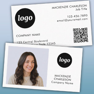 Tarjeta De Visita Código QR de texto de logo de foto simple