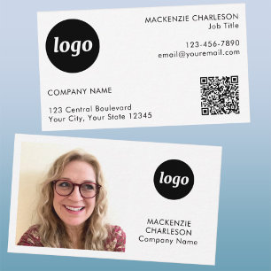 Tarjeta De Visita Código QR de texto de logo de foto simple