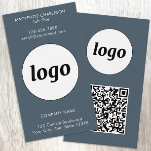 Tarjeta De Visita Código QR de texto de logotipo simple vertical gri