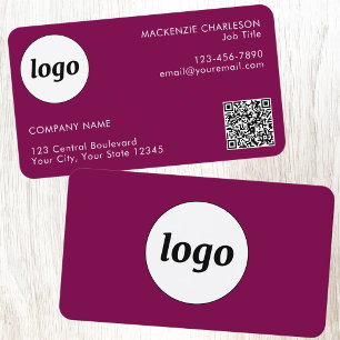 Tarjeta De Visita Código QR de texto y logotipo simple Magenta Rosa