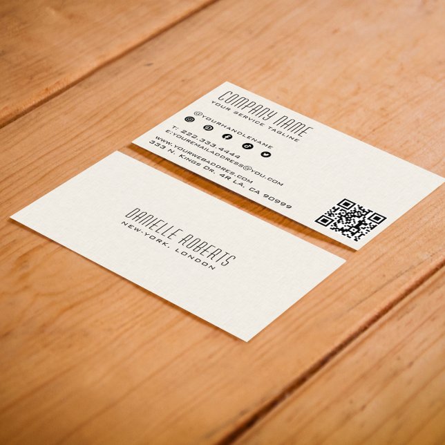 Tarjeta De Visita Código QR de textura de línea beige clara (Subido por el creador)