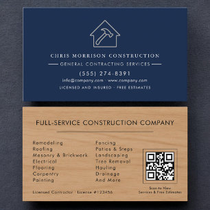Tarjeta De Visita Código QR de textura de madera para contratista ge