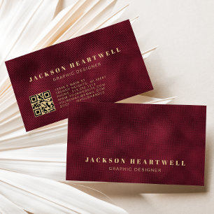 Tarjeta De Visita Código QR de textura de papel metalizado burgundy 