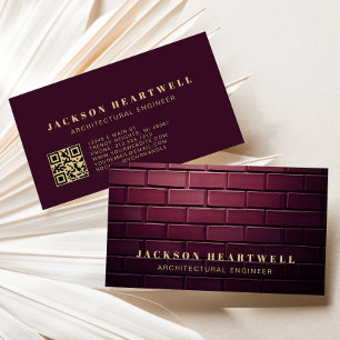 Tarjeta De Visita Código QR de textura de pared de ladrillo burgundy