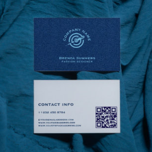 Tarjeta De Visita Código QR de textura de tela de denim azul