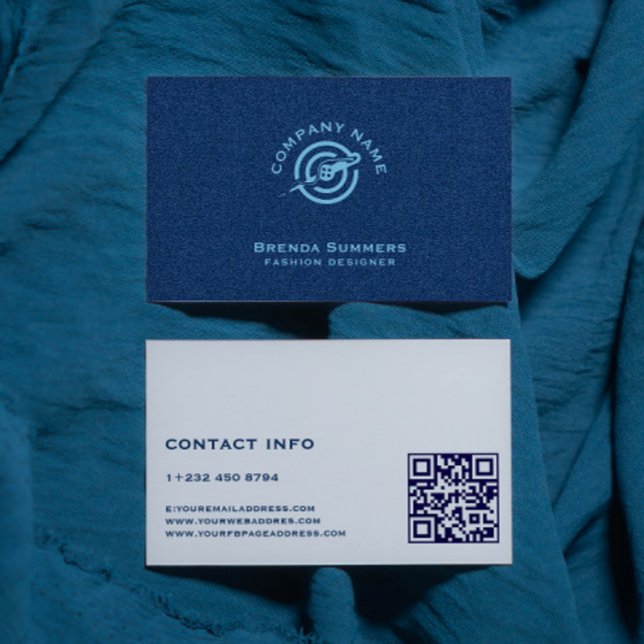 Tarjeta De Visita Código QR de textura de tela de denim azul (Subido por el creador)