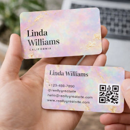 Tarjeta De Visita Código QR de textura dorada y mármol pastel