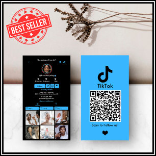 Tarjeta De Visita Código QR de TikTok de las redes sociales azul