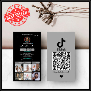 Tarjeta De Visita Código QR de TikTok de redes sociales gris