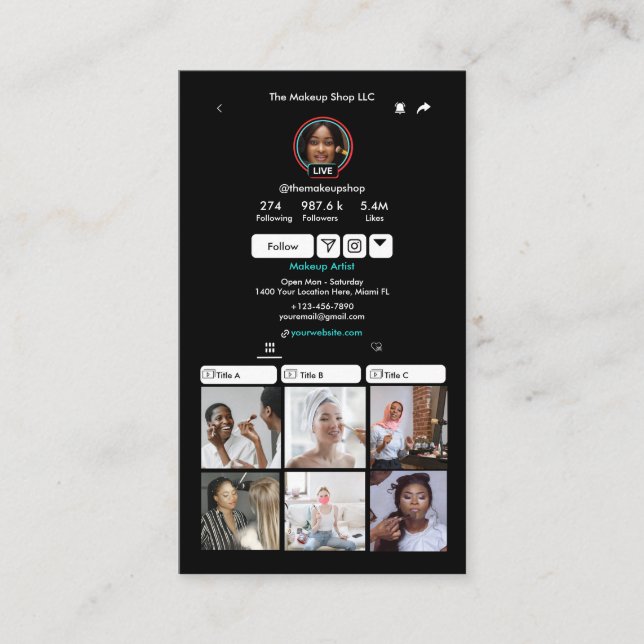 Tarjeta De Visita Código QR de TikTok para medios sociales negros (Anverso)