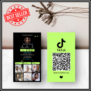 Tarjeta De Visita Código QR de TikTok Verde Lima para Redes Sociales
