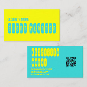 Tarjeta De Visita Código QR de tipografía amarillo limón y turquesa