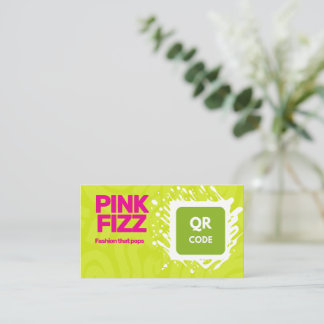 Tarjeta De Visita Código QR de tipografía vibrante verde lima y rosa