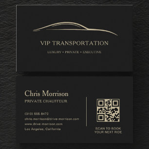 Tarjeta De Visita Código QR de transporte VIP negro y dorado