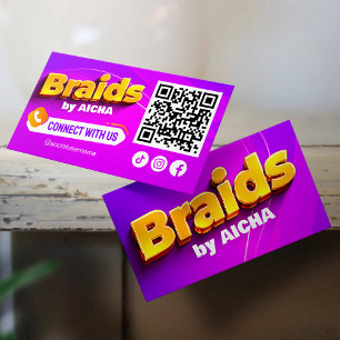 Tarjeta De Visita Código QR de trenzado de cabello rosa y amarillo C