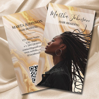 Tarjeta De Visita Código QR de trenzas afroamericanas de Moda de oro