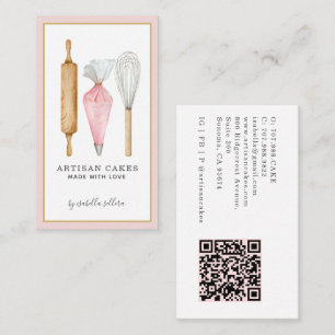 Tarjeta De Visita Código QR de utensilios de acuarela para reposterí