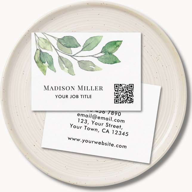 Tarjeta De Visita Código QR de verde acuarela (Subido por el creador)