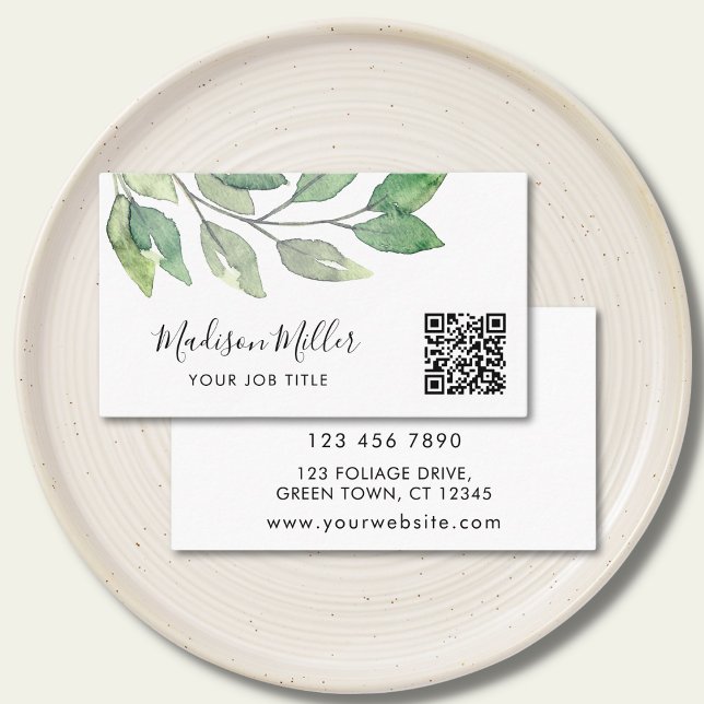 Tarjeta De Visita Código QR de verde acuarela (Subido por el creador)