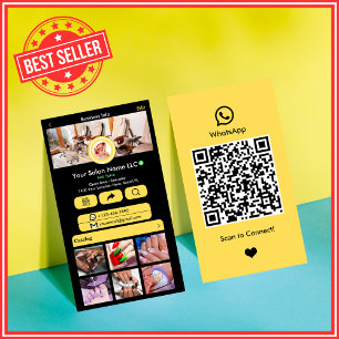 Tarjeta De Visita Código QR de WhatsApp   Salón de Uñas Amarillo Mod