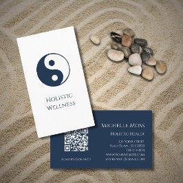 Tarjeta De Visita código QR de Yin Yang Navy Blue Holistic Wellness