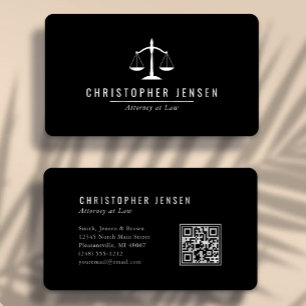 Tarjeta De Visita Código QR del abogado Escalas negras y blancas Sim