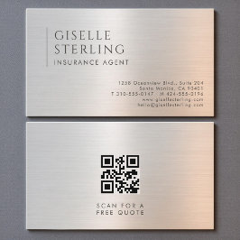 Tarjeta De Visita Código QR del Agente de Seguros Metal Bruñido