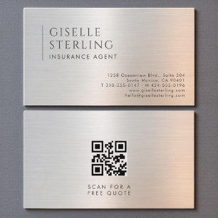 Tarjeta De Visita Código QR del Agente de Seguros Metal Bruñido