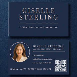 Tarjeta De Visita Código QR del agente inmobiliario azul de la Marin