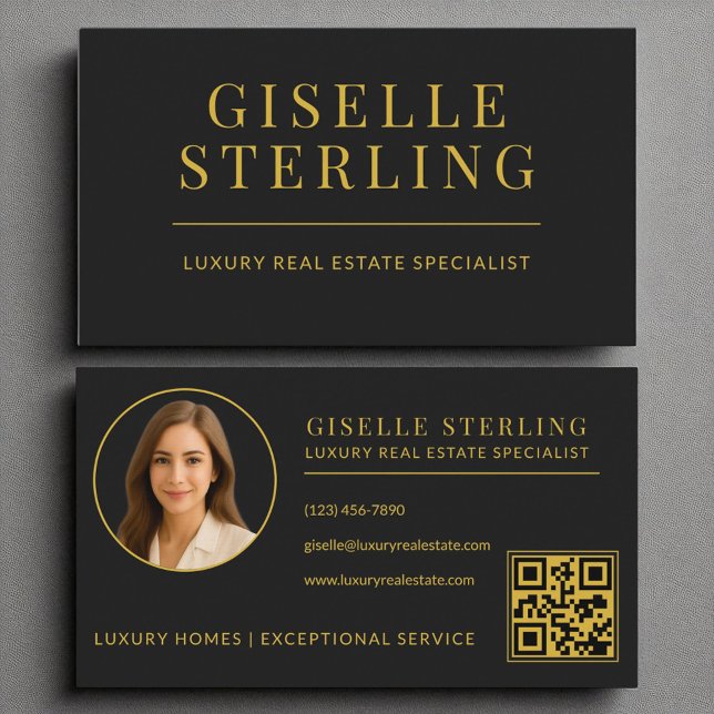 Tarjeta De Visita Código QR del agente inmobiliario elegante de oro  (Subido por el creador)